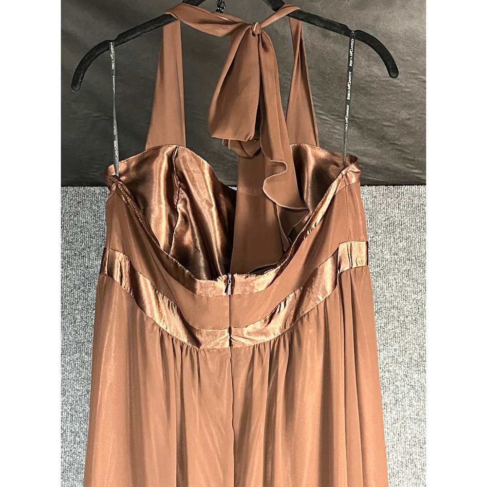 VTG Jessica McClintock Bridal‎ Halter Maxi Dress Brown Satin Trim Formal Size 14 - Picture 6 of 11
